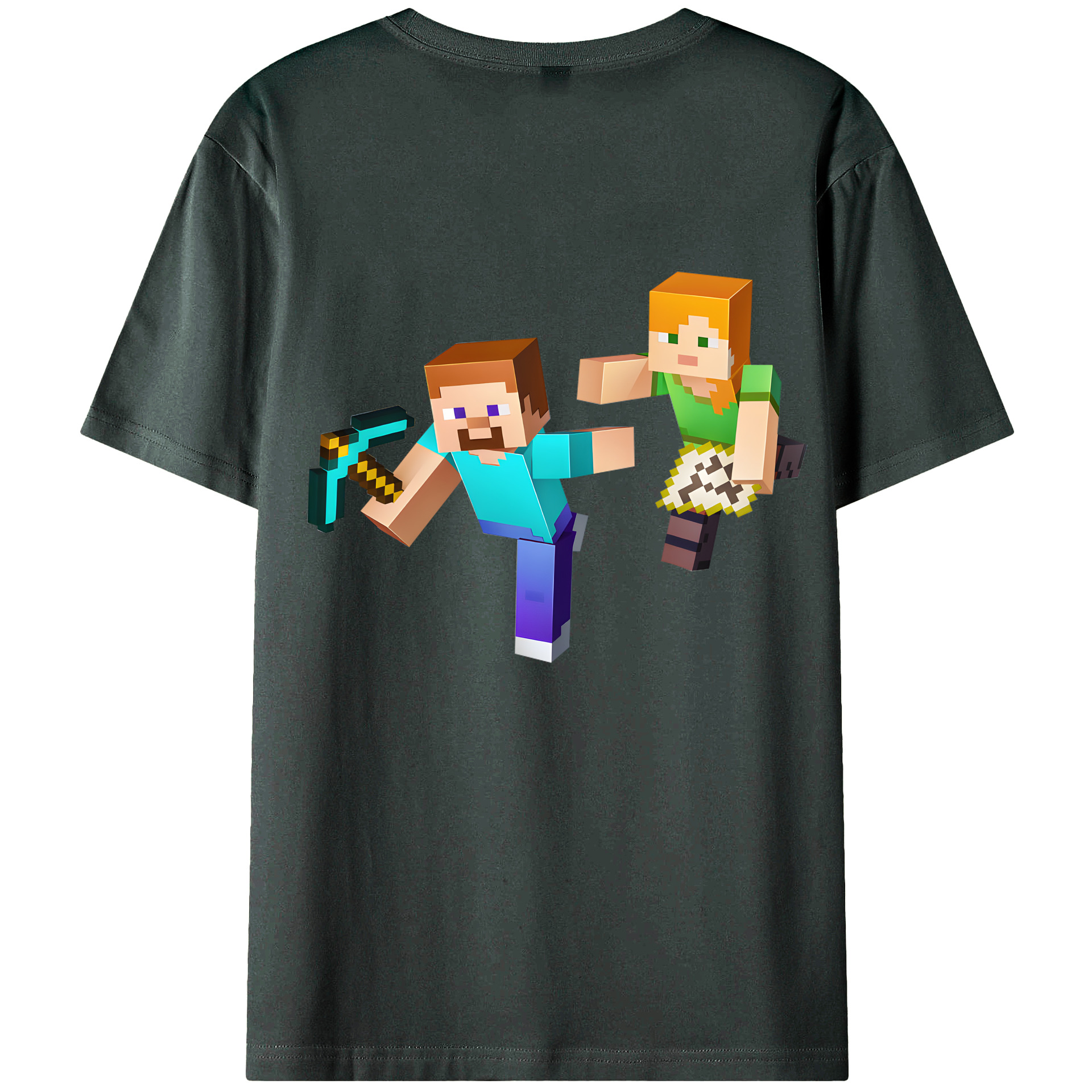 （画像用） マインクラフト ブロックの世界 Minecraft MC Block world 綿100％ メンズ半袖Tシャツ（バックプリント） 通気性